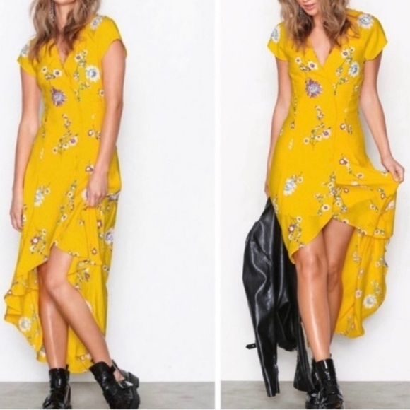 Free People Lost in You Golden Yellow Floral Print Midi Dress Size M NWT - Picture 10 of 10